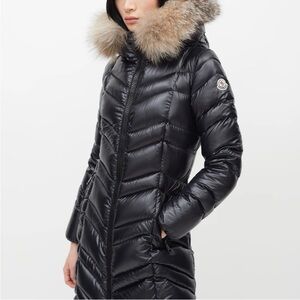 Moncler Black Puffer Coat with Fur Trim